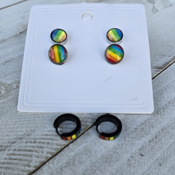3 Pairs of Stud Earrings, Rainbow Earrings, LGBT Earrings - Picture 1 of 5